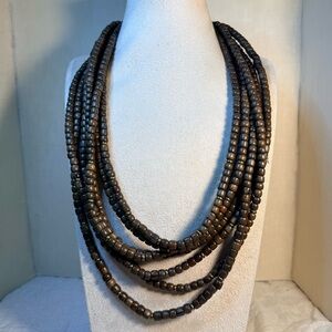 Vintage Gerda Lynggaard Monies 7 Strand Wooden Beaded Necklace